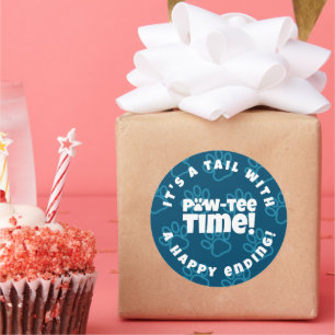 Sticker Rond Cute Blue Pawprints Pet Adoption Paw tee! Heure