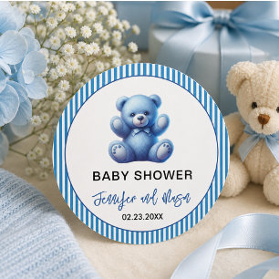 Sticker Rond Cute Blue Teddy Ours Vintage bébé garçon douche