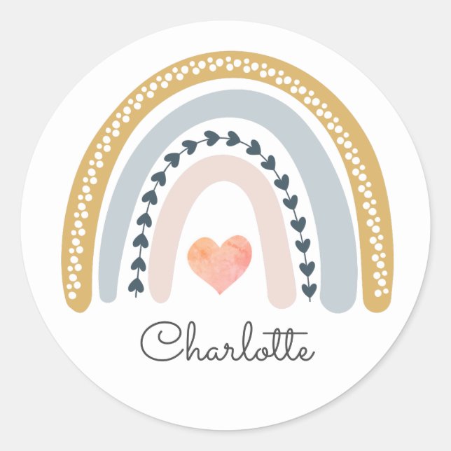 Sticker Rond Cute Boho Aquarelle Arc-en-ciel Coeur Pastel Stick (Devant)