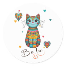 Cute Boho Coloré Chat Floral