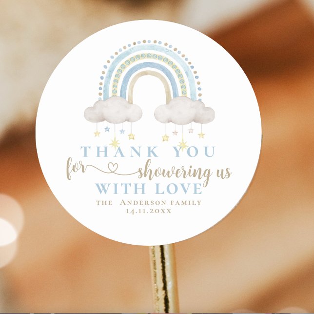 Sticker Rond Cute Boho Whimsical Baby shower arc-en-ciel (boho baby shower stickers)
