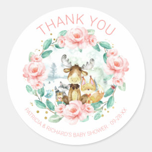 Sticker Rond Cute Bois Animaux Floral Baby shower de verdure