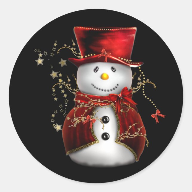 Sticker Rond Cute bonhomme de neige en Velours rouge Noël (Devant)