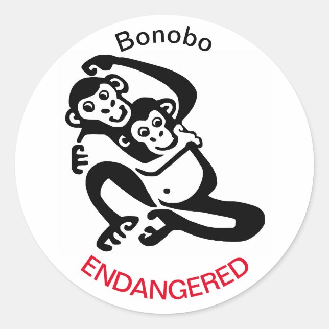 Sticker Rond Cute -BONOBO -Chimpanzé en voie de disparition -Fa (Devant)