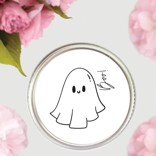 Sticker Rond Cute Boo Halloween Illustré Ghost Classic Round (Créateur téléchargé)