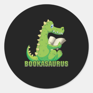 Sticker Rond Cute Book Lover Bookworm Bookish Dinosaur Bookasau