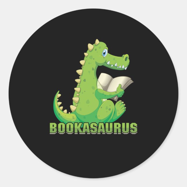 Sticker Rond Cute Book Lover Bookworm Bookish Dinosaur Bookasau (Devant)