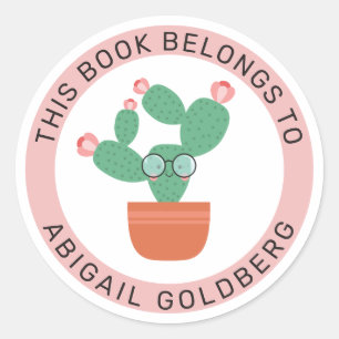 Sticker Rond Cute Bookish Cactus Ce Livre Appartient À