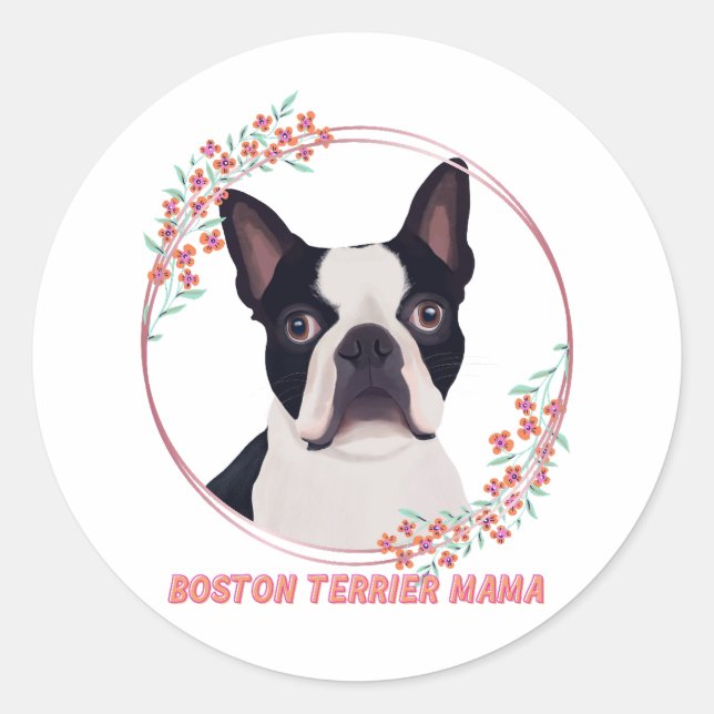 Sticker Rond Cute Boston Terrier - Boston Terrier Mama (Devant)