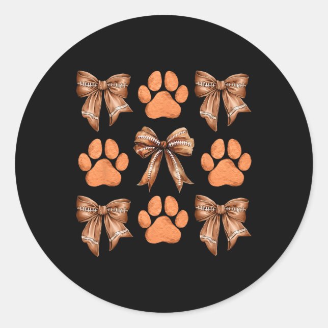 Sticker Rond Cute Bow Coquette chien Empreinte de patte esthéti (Devant)