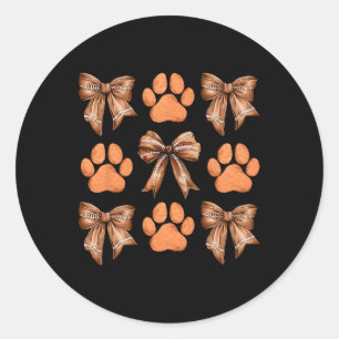 Sticker Rond Cute Bow Coquette chien Empreinte de patte esthéti