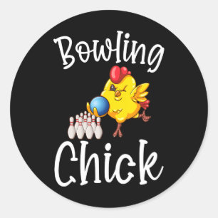 Sticker Rond Cute Bowl Chick Funny Bowler Bowl Jeu Enthusia