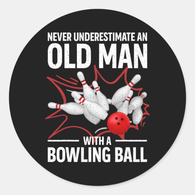 Sticker Rond Cute Bowling Femmes Hommes Grandpa Bowler Team Bow (Devant)