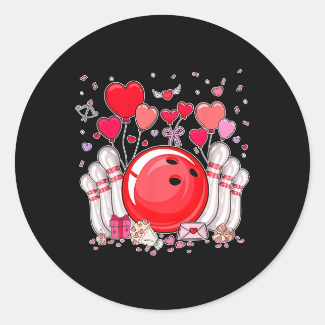 Sticker Rond Cute Bowling Ll Valentine Heart Lover Player Bowle (Devant)
