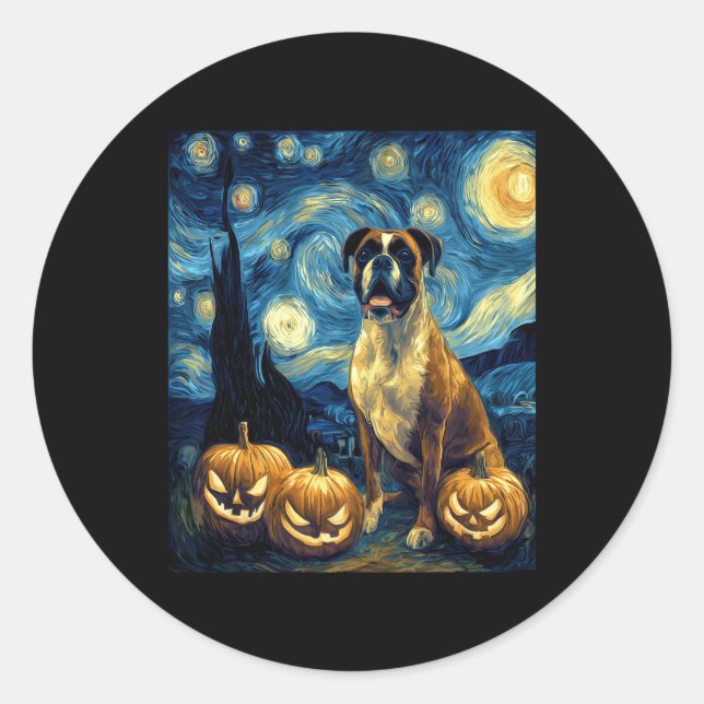 Sticker Rond Cute Boxer Halloween Jack-o'-lantern Citrouille Fa (Devant)