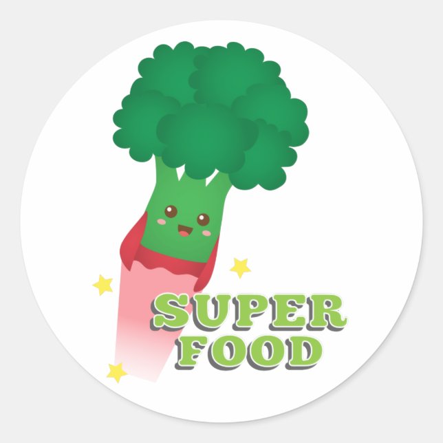 Sticker Rond Cute Broccoli Légumes, Super nourriture (Devant)