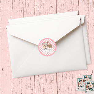 Sticker Rond Cute Brown Teddy Bear Pique-nique Baby shower Fave