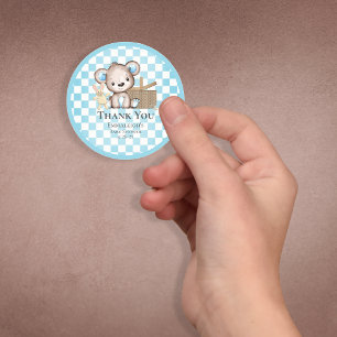 Sticker Rond Cute Brown Teddy Bear Pique-nique Baby shower Fave