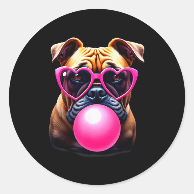 Sticker Rond Cute Bulldog Blowing Bubble Gum  (Devant)