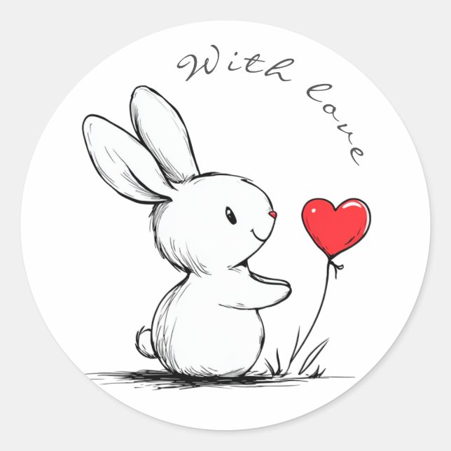 Sticker Rond Cute bunny and red heart , personnalisé (Devant)