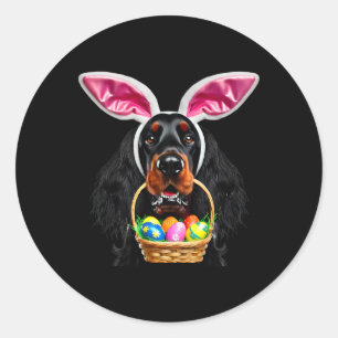 Sticker Rond Cute Bunny Ears Gordon Setter Dog Easter Egg Hunt