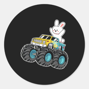 Sticker Rond Cute Bunny équitation Monster Camion Pâques Jour E