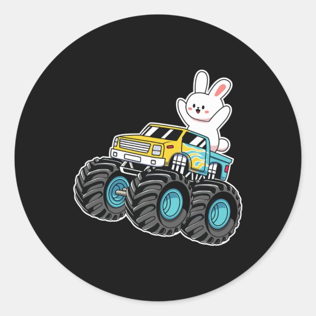 Sticker Rond Cute Bunny équitation Monster Camion Pâques Jour E (Devant)