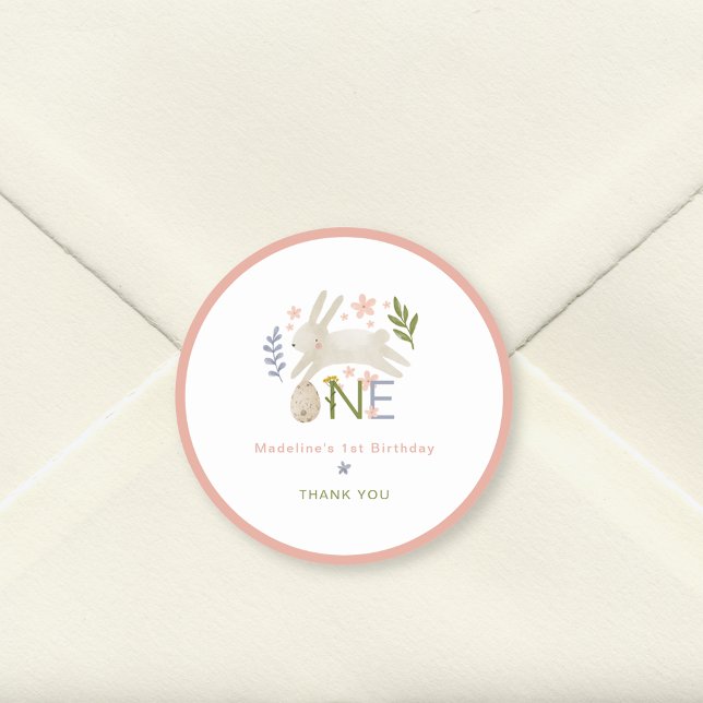 Sticker Rond Cute Bunny Girl 1er Merci d'anniversaire (Créateur téléchargé)