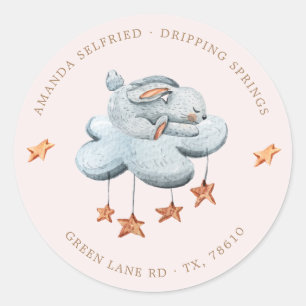 Sticker Rond Cute Bunny Nuages d'étoiles Baby shower