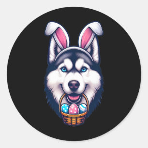Sticker Rond Cute Bunny Oreille Sibérienne Husky Chien OEufs de