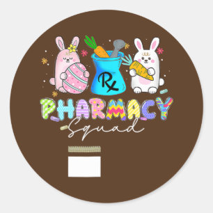 Sticker Rond Cute Bunny Pharmacy Squad Joyeux Pâques