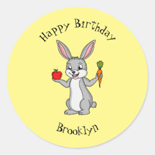 Sticker Rond Cute bunny rabbit with vegetables