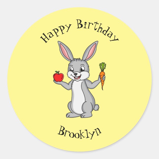 Sticker Rond Cute bunny rabbit with vegetables (Devant)