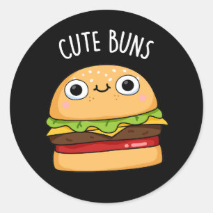 Sticker Rond Cute Buns Funny Burger Pun Dark BG
