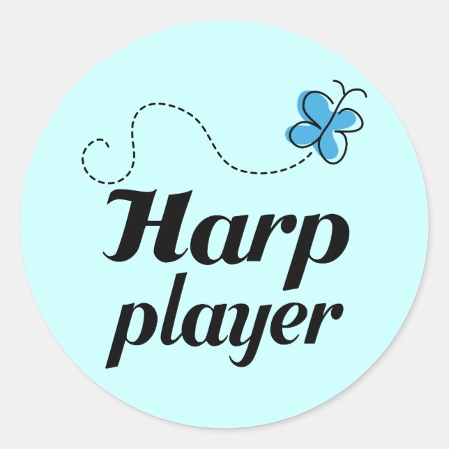 Sticker Rond Cute Butterfly Harp Player musique cadeau (Devant)