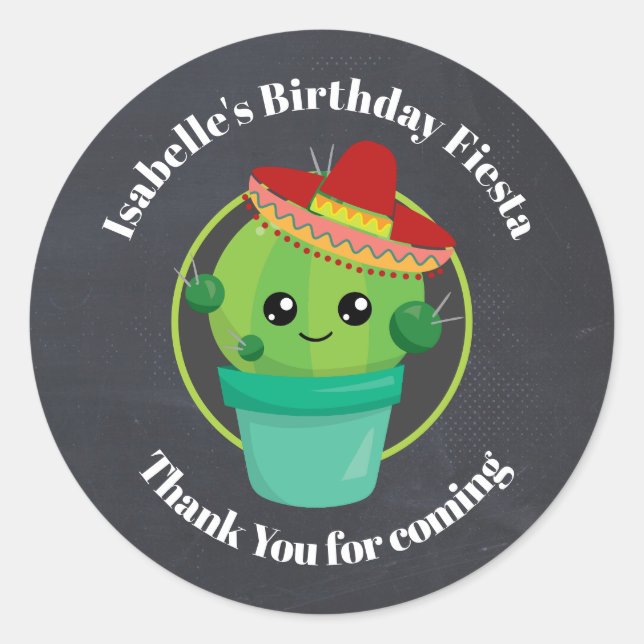 Sticker Rond Cute Cactus dans un Merci d'anniversaire du Sombre (Devant)