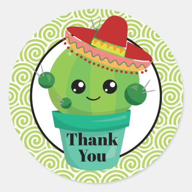 Sticker Rond Cute Cactus dans un Sombrero Merci (Devant)