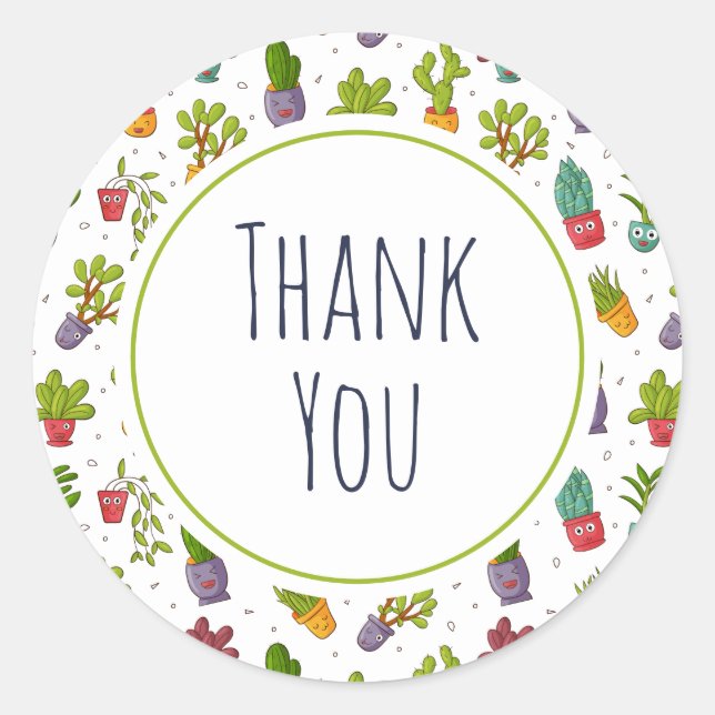 Sticker Rond Cute Cactus Nature Succulents Merci Motif (Devant)