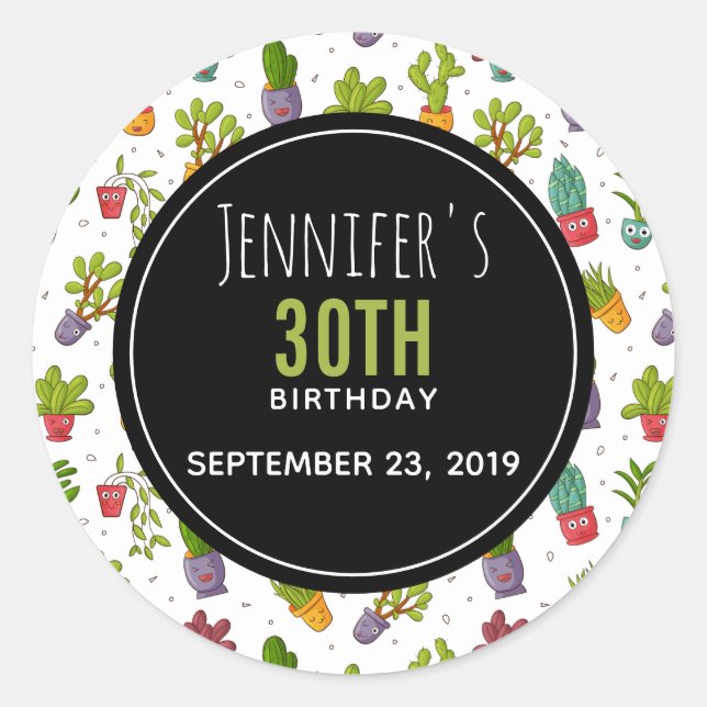 Sticker Rond Cute Cactus Nature Succulents Motif Anniversaire (Devant)
