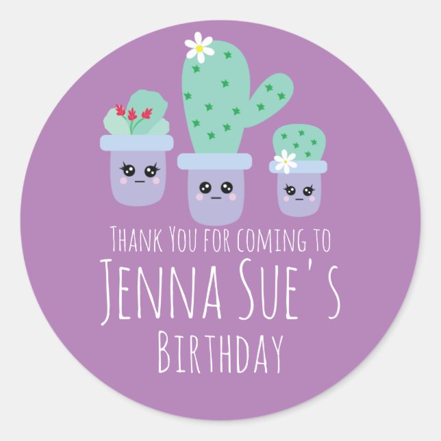 Sticker Rond Cute Cactus Poted Plante Anniversaire Merci (Devant)