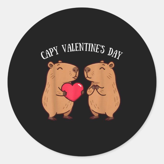 Sticker Rond Cute Capy Valentine’s Day Capybara Lovers Romantic (Devant)