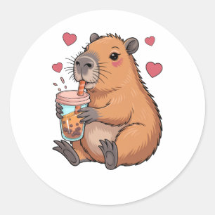 Sticker Rond Cute Capybara Boba Tea Bubble