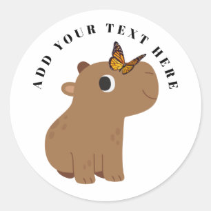Sticker Rond Cute Capybara Et Papillon