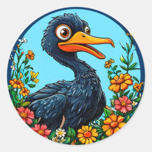 Sticker Rond Cute caricature canard