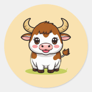 Sticker Rond Cute Cartoon Bull Kids Room Decor🐂