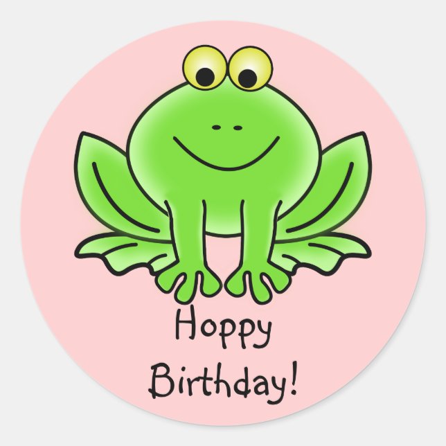 Sticker Rond Cute Cartoon Frog Hoppy Anniversaire Drôle Salutat (Devant)