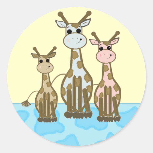 Sticker Rond Cute Cartoon Giraffe famille (Devant)
