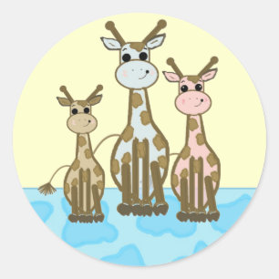 Sticker Rond Cute Cartoon Giraffe famille