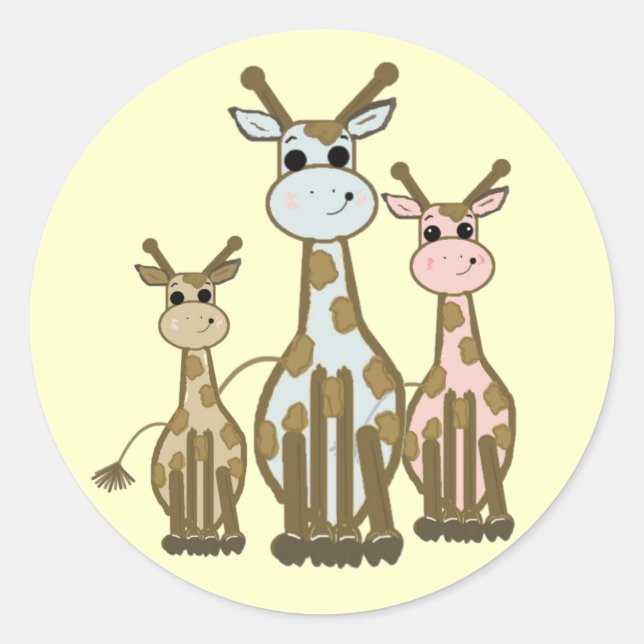 Sticker Rond Cute Cartoon Giraffe famille (Devant)