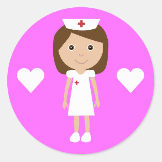 Sticker Rond Cute Cartoon Infirmière & Coeurs Personnalisable R